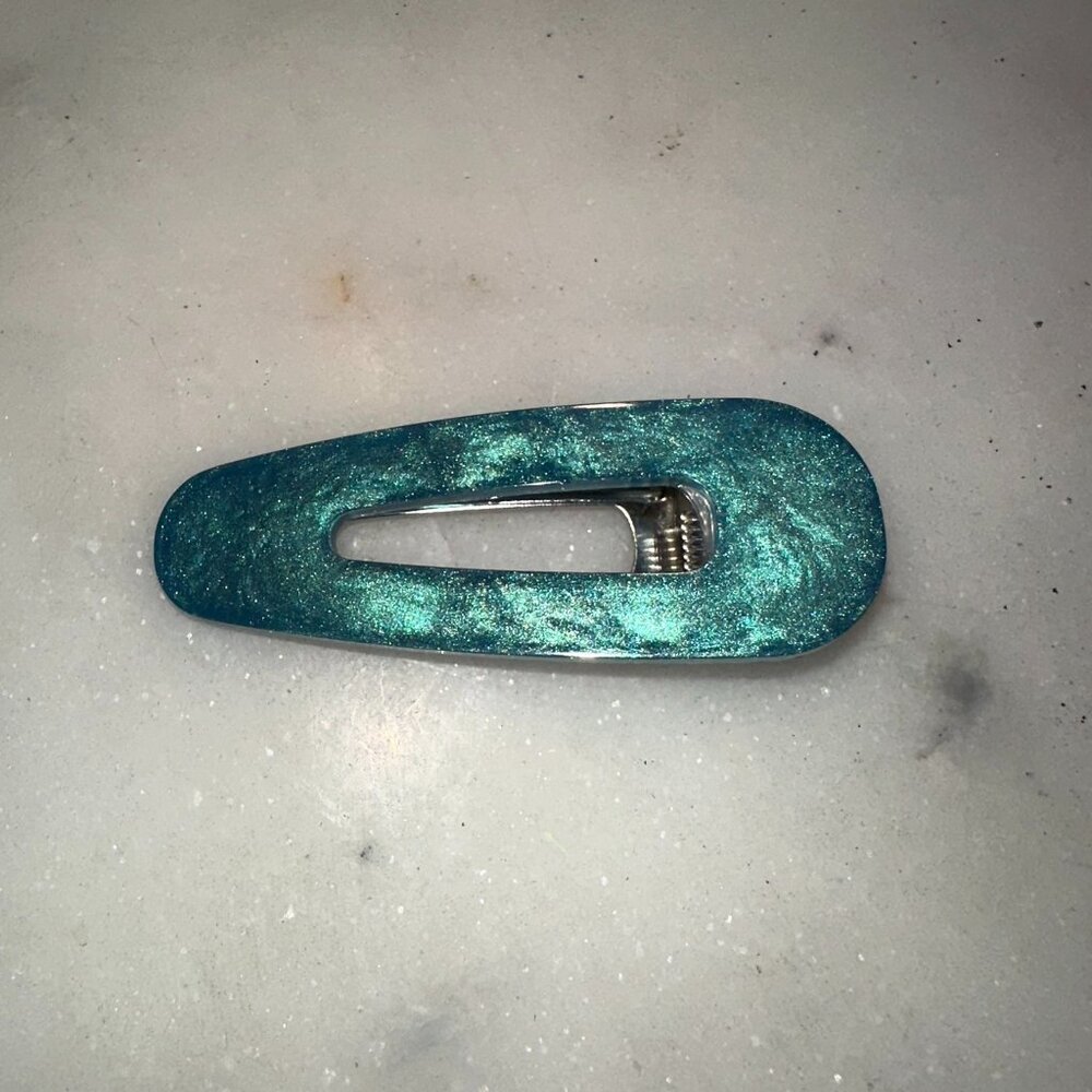 Handmade Blue Sparkle Resin Hair Clip